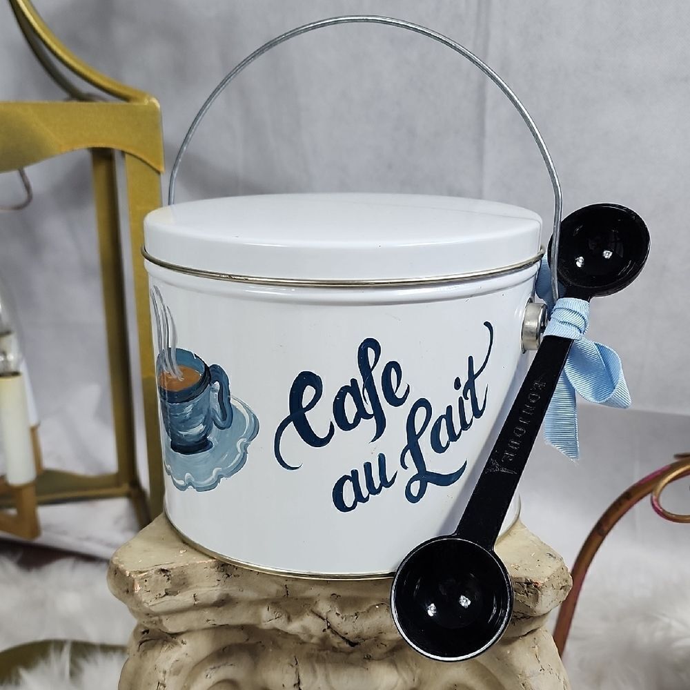 Cafe au Lait Handpainted Canister with Coffee Spoon